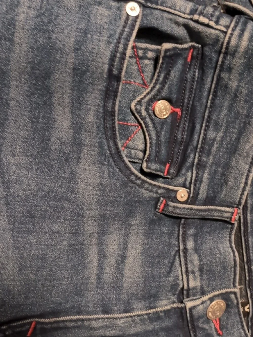 True Religion Mid Dark Blue Jeans with Red Stitching